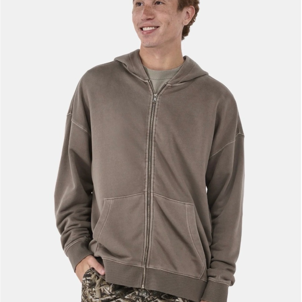 Men's Taupe Full-Zip Hoodie